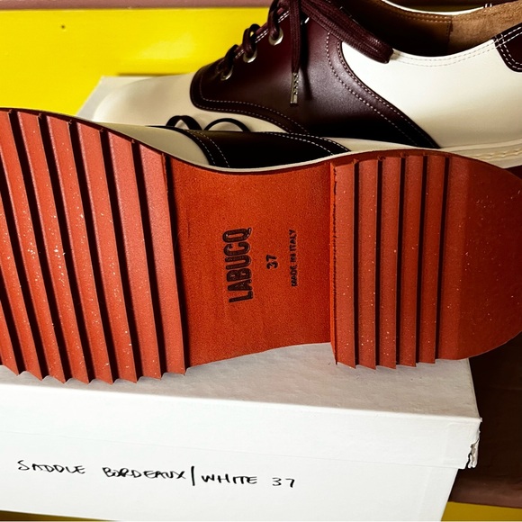 Labucq Saddle Shoes Burgundy Bordeaux and White Women's Oxfords - Picture 5 of 7